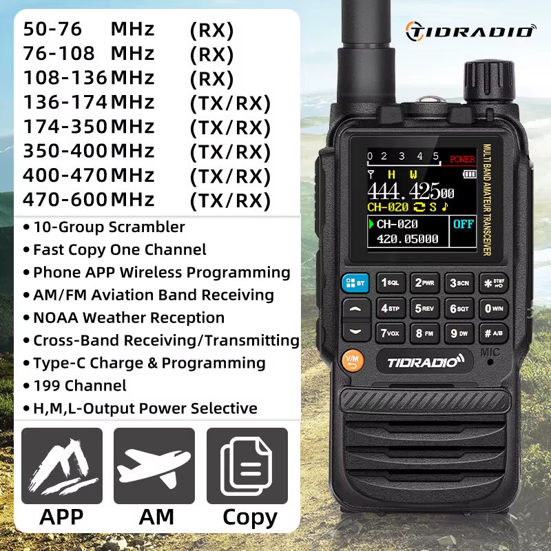 H3 Radios Walkie Talkie Long Range Phone APP Wireless Programming Air Band Tow Way Radio USB Type-C Programming &Charge