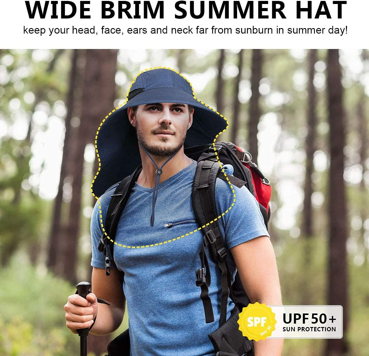 Outdoor Sun Hat for Men with UV Protection Safari Cap Wide Brim Fishing Hat with Neck Flap (Khaki)