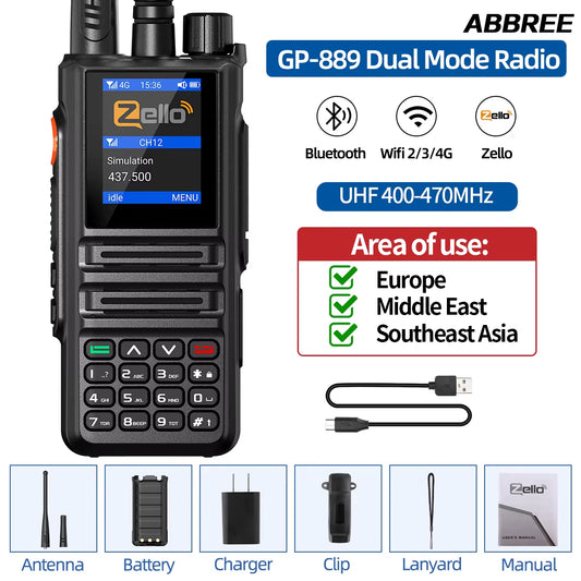 GP-889 Analog and Network Radio Walkie Talkie Global POC Zello UHF Bluetooth WIFI 2G 4G Sim Card Android Type-C Ham Radio
