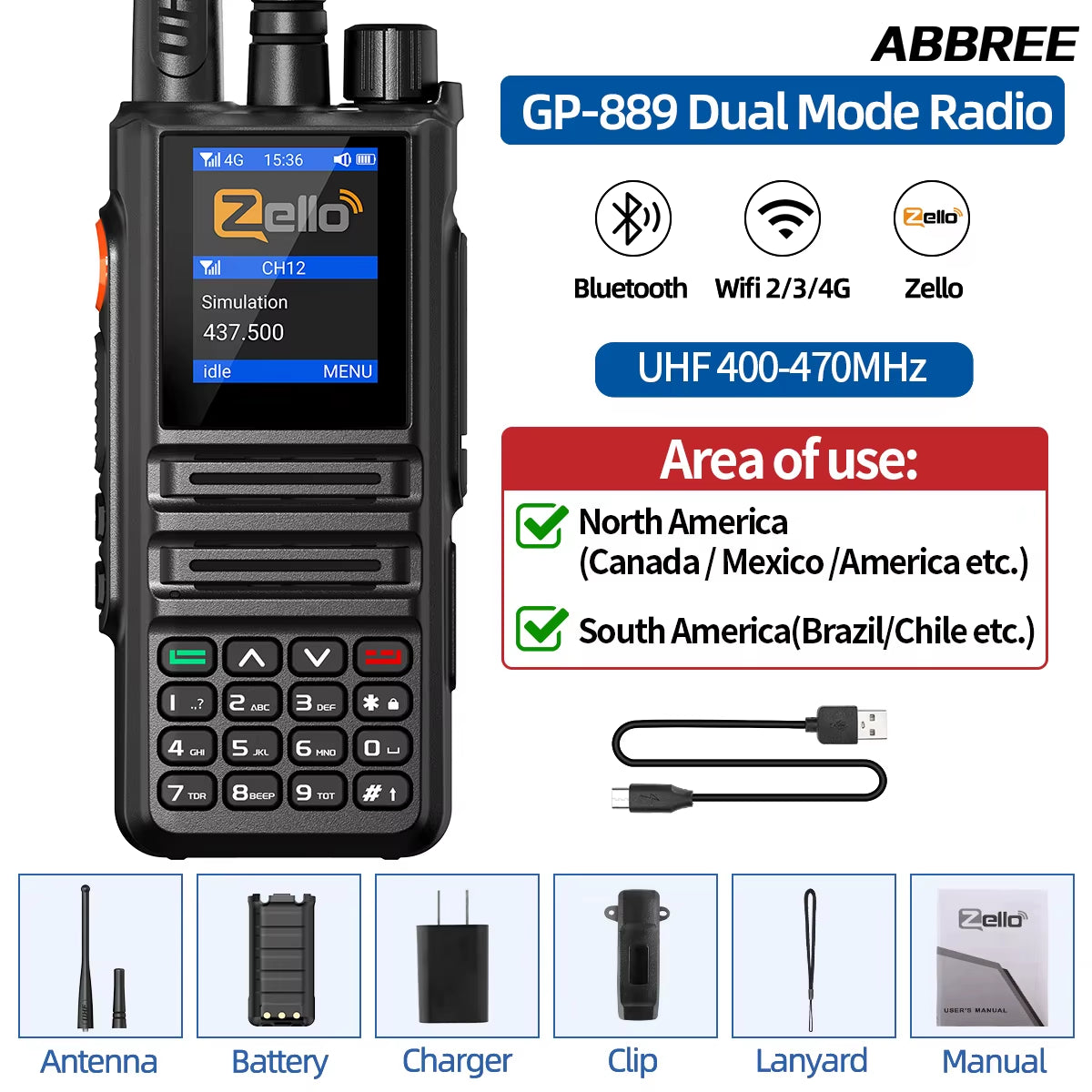 GP-889 Analog and Network Radio Walkie Talkie Global POC Zello UHF Bluetooth WIFI 2G 4G Sim Card Android Type-C Ham Radio