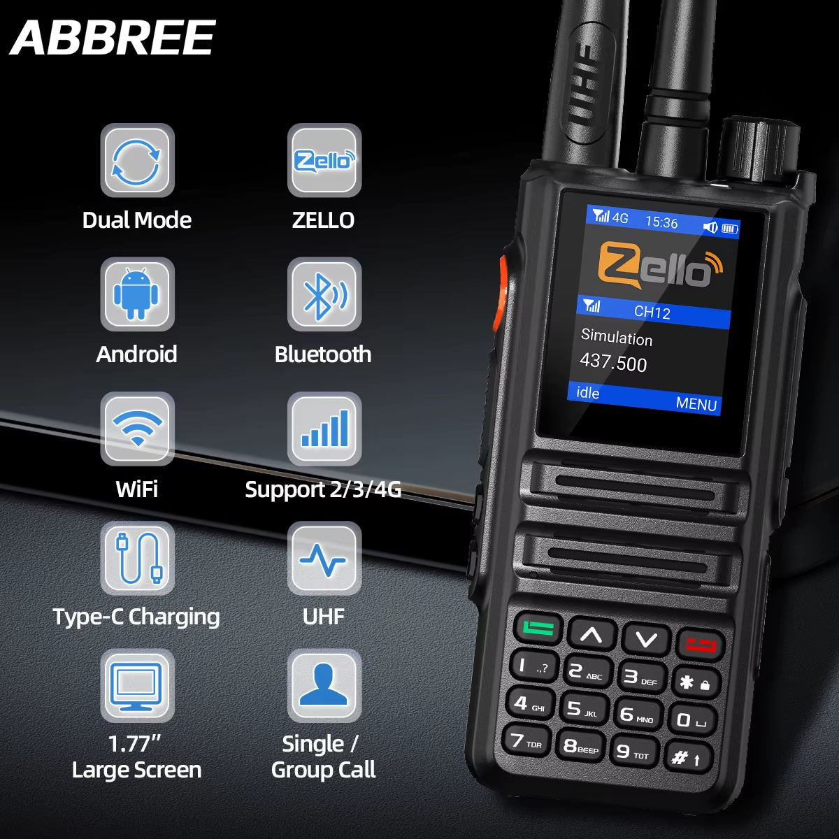 GP-889 Analog and Network Radio Walkie Talkie Global POC Zello UHF Bluetooth WIFI 2G 4G Sim Card Android Type-C Ham Radio
