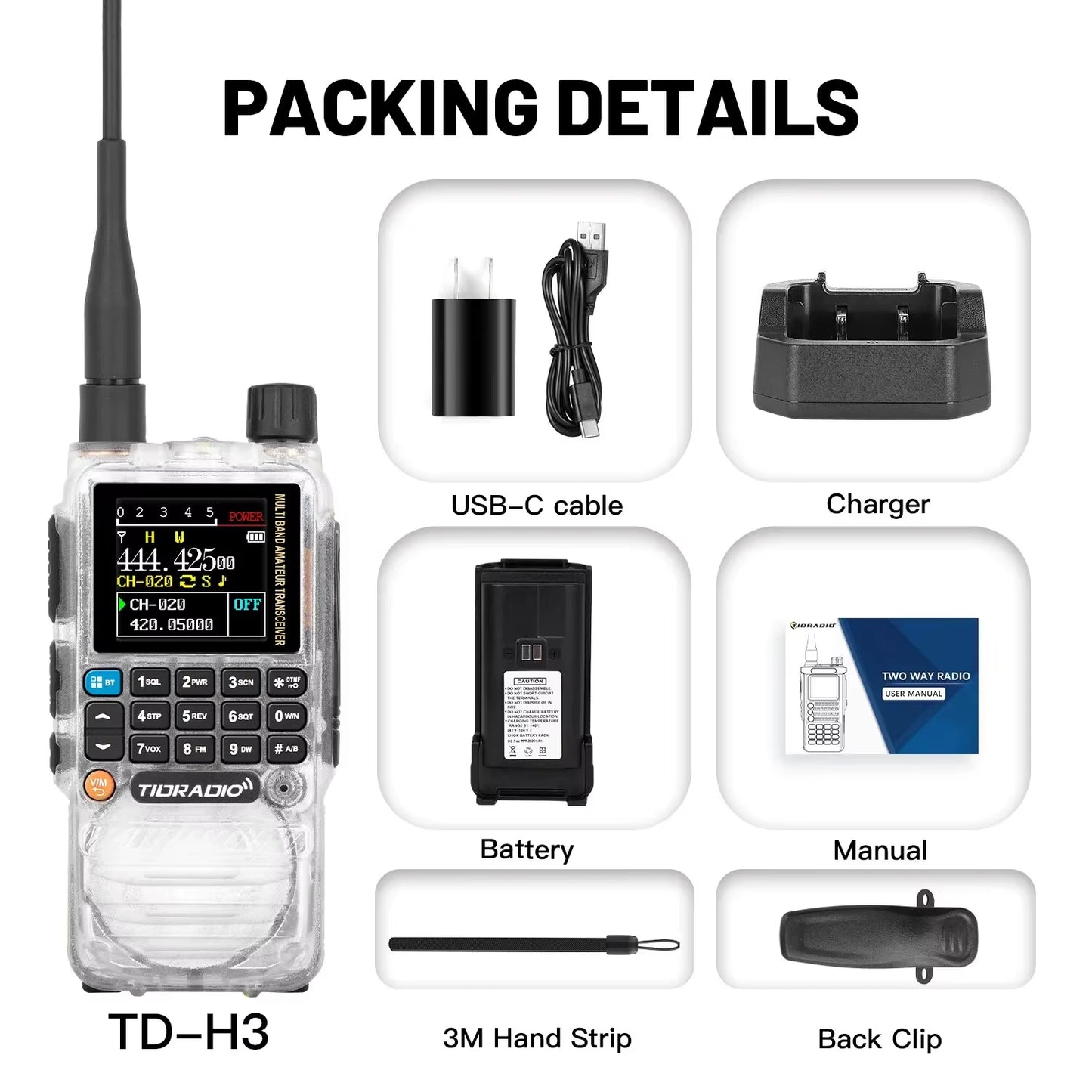 H3 Radios Walkie Talkie Long Range Phone APP Wireless Programming Air Band Tow Way Radio USB Type-C Programming &Charge